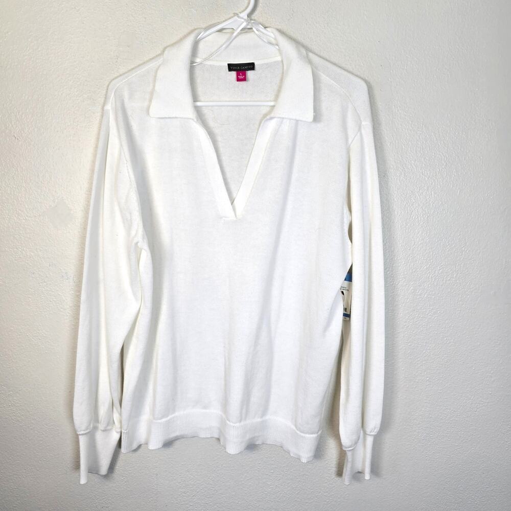 Vince Camuto Polo Sweater Women's L Antique White Lightweight Spring Casual Prep